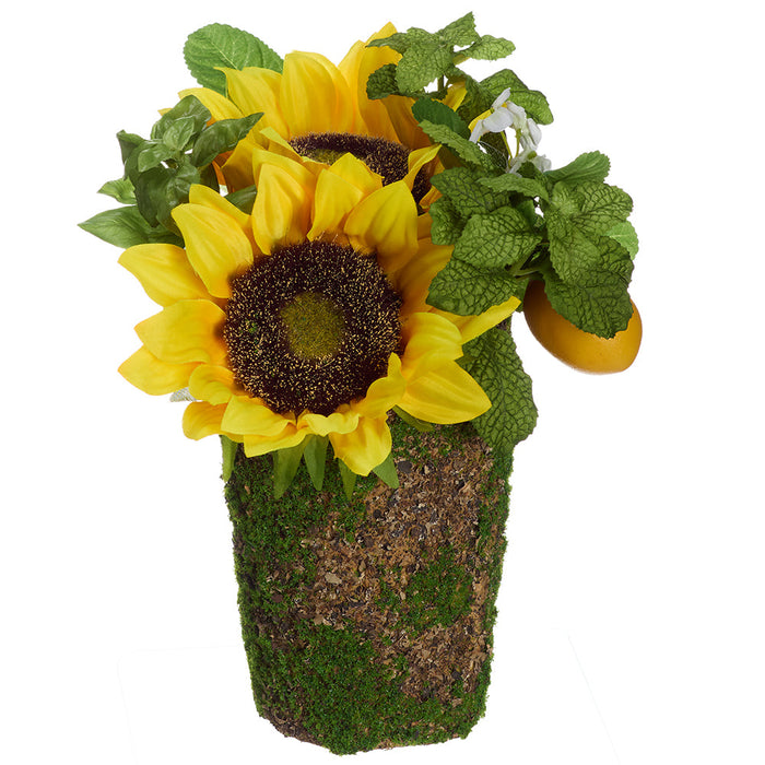 12.5" Sunflower, Mint & Lemon Silk Flower Arrangement w/Pot -Yellow/Green (Pack of 6) - LFS125-YE/GR