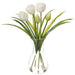 13" Tulip Silk Flower Arrangement w/Glass Vase -White (Pack of 12) - LFT002-WH