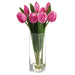 13.5" Tulip Silk Flower Arrangement w/Glass Vase -Fuchsia (Pack of 6) - LFT109-FU