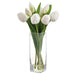 13.5" Tulip Silk Flower Arrangement w/Glass Vase -White (Pack of 6) - LFT109-WH