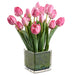 15" Tulip Silk Flower Arrangement w/Glass Vase -Boysenberry/Green (Pack of 4) - LFT112-BB/GR