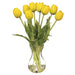 13.5" Silk Tulip Flower Arrangement w/Glass Vase -Yellow (pack of 6) - LFT212-YE
