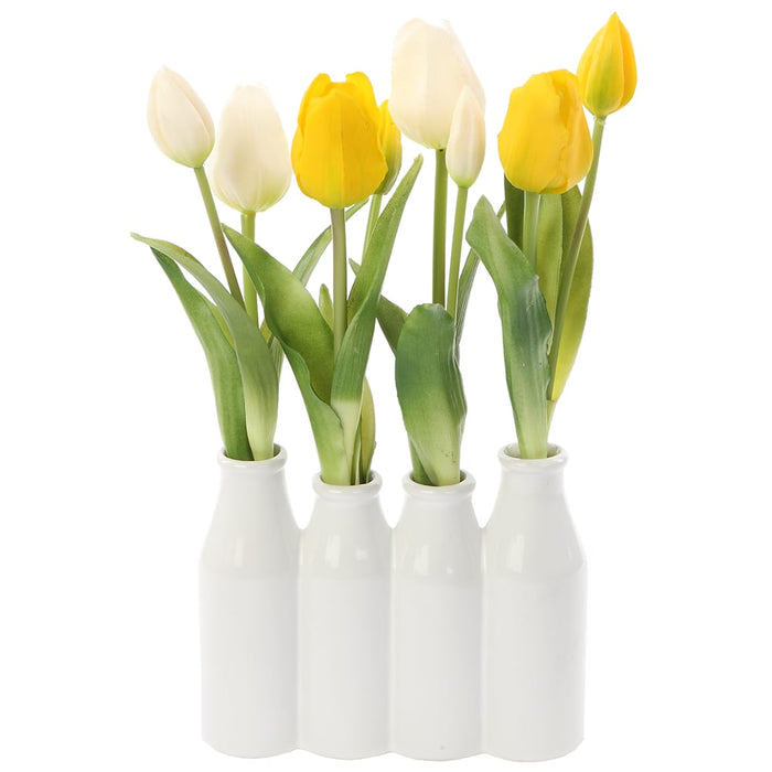 20 Pcs Cream Tulips Artificial Flowers Real Touch Fake Tulips Fake Flowers for Decoration 13.5 Faux Tulips Faux Flowers Bulk Artificial Tulips