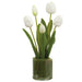 15" Tulip Artificial Flower Arrangement w/Clear Plastic Pot -White (Pack of 6) - LFT290-WH