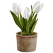 9" Tulip Silk Flower Arrangement w/Clay Pot -White (Pack of 9) - LFT349-WH