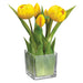 9" Silk Tulip Flower Arrangement w/Glass Vase -Yellow (pack of 6) - LFT428-YE