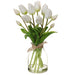 16.5" Tulip Silk Flower Arrangement w/Glass Vase -White (pack of 2) - LFT521-WH