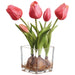 9" Tulip With Bulb Silk Flower Arrangement w/Glass Vase -Fuchsia (Pack of 6) - LFT533-FU