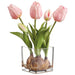 9" Tulip With Bulb Silk Flower Arrangement w/Glass Vase -Pink (Pack of 6) - LFT533-PK