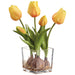 9" Tulip With Bulb Silk Flower Arrangement w/Glass Vase -Yellow (Pack of 6) - LFT533-YE