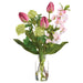20" Tulip, Blossom & Snowball Silk Flower Arrangement w/Glass Vase -Pink/Green (Pack of 2) - LFT550-PK/GR