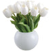 11.5" Tulip Silk Flower Arrangement w/Glass Vase -White (Pack of 4) - LFT587-WH