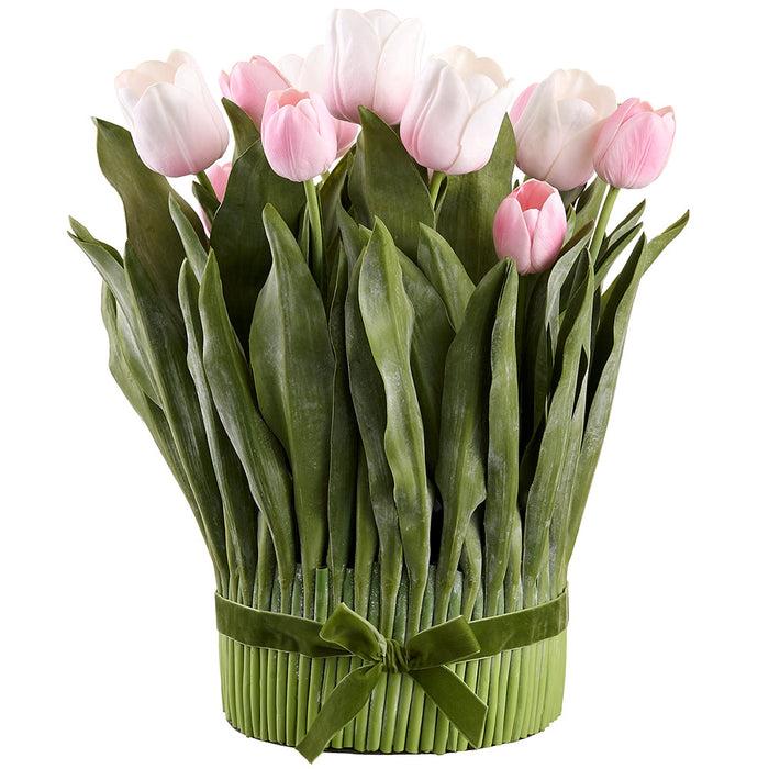 18.5" Tulip Silk Flower Arrangement w/Stem Base -Pink (Pack of 2) - LFT600-PK