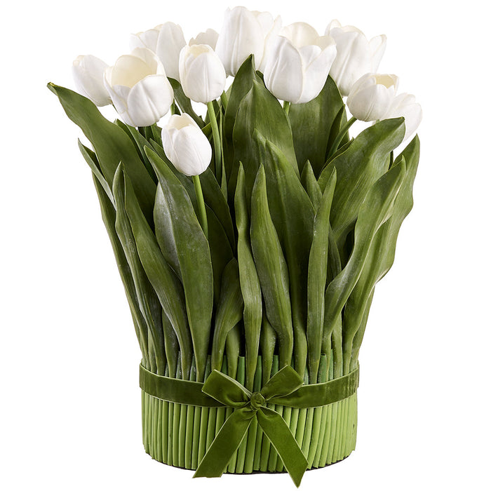 18.5" Tulip Silk Flower Arrangement w/Stem Base -White (Pack of 2) - LFT600-WH
