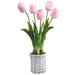 16.5" Tulip & Bulb Silk Flower Arrangement w/Basket -Pink (Pack of 4) - LFT620-PK