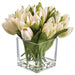 8" Tulip Silk Flower Arrangement w/Glass Vase -Blush/Green (Pack of 6) - LFT732-BS/GR