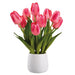 14" Tulip Silk Flower Arrangement w/Ceramic Vase -Beauty (Pack of 6) - LFT733-BT