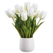14" Tulip Silk Flower Arrangement w/Ceramic Vase -White/Green (Pack of 6) - LFT733-WH/GR