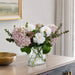14.5" Cone Hydrangea, Rose & Eucalyptus Leaf Silk Flower Arrangement w/Glass Vase -Pink/Green - LFX197-PK/GR