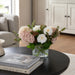 14.5" Cone Hydrangea, Rose & Eucalyptus Leaf Silk Flower Arrangement w/Glass Vase -Pink/Green - LFX197-PK/GR