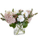 14.5" Cone Hydrangea, Rose & Eucalyptus Leaf Silk Flower Arrangement w/Glass Vase -Pink/Green - LFX197-PK/GR