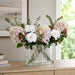 16.5" Cone Hydrangea, Rose & Eucalyptus Leaf Silk Flower Arrangement w/Glass Vase -Pink/Green - LFX198-PK/GR