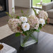 16.5" Cone Hydrangea, Rose & Eucalyptus Leaf Silk Flower Arrangement w/Glass Vase -Pink/Green - LFX198-PK/GR