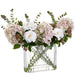 16.5" Cone Hydrangea, Rose & Eucalyptus Leaf Silk Flower Arrangement w/Glass Vase -Pink/Green - LFX198-PK/GR