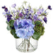 17" Hydrangea, Sweet Pea & Nigella Silk Flower Arrangement w/Glass Vase -Purple/Cream - LFX200-PU/CR