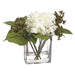 8" Silk Hydrangea & Sedum Flower Arrangement w/Glass Vase -White/Green (pack of 2) - LFX385-WH/GR