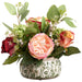 12" Rose, Snowball & Eucalyptus Leaf Silk Flower Arrangement w/Ceramic Vase -Mixed Colors - LFX432-MX