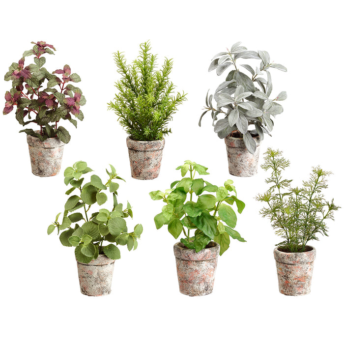 13" Set Of Assorted Silk Herb Garden Plants w/Clay Pots -Green (pack of 2) - LHH790-GR/PU