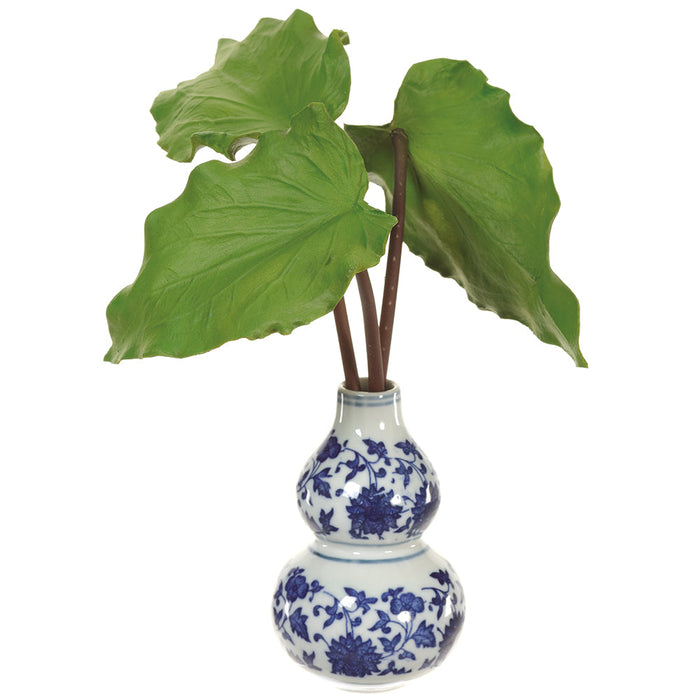 9.5" Alocasia Leaf Silk Plant w/Ceramic Vase -Green (pack of 6) - LPA061-GR