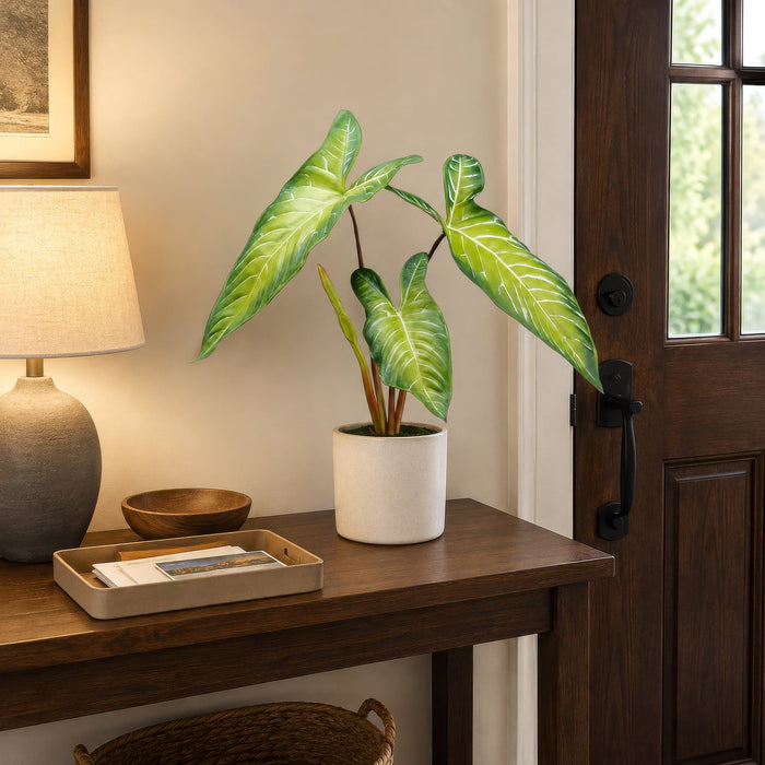 22.75" Alocasia Leaf Silk Plant w/Pot -Green (Pack of 4) - LPA358-GR