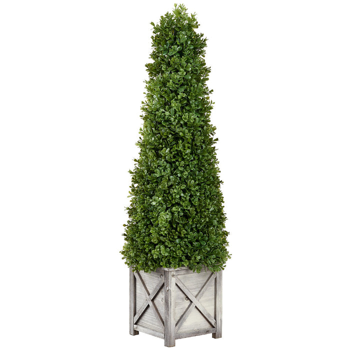 39" Boxwood Cone-Shaped Artificial Topiary Tree w/Wood Planter -Green - LPB013-GR