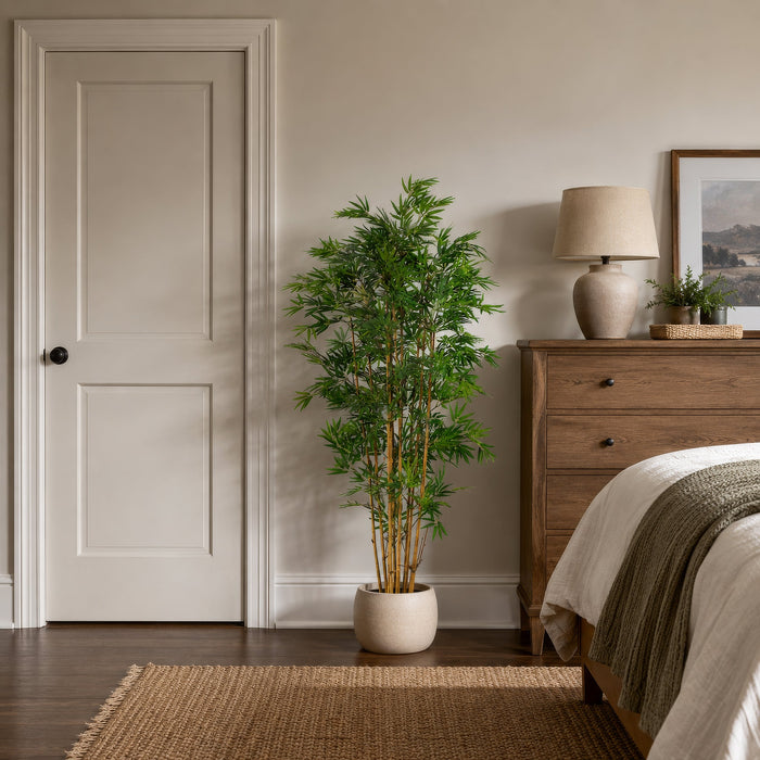 5' Japanese Bamboo Silk Tree w/Pot -2,400 Leaves -2 Tone Green - LZB051-GR/TT