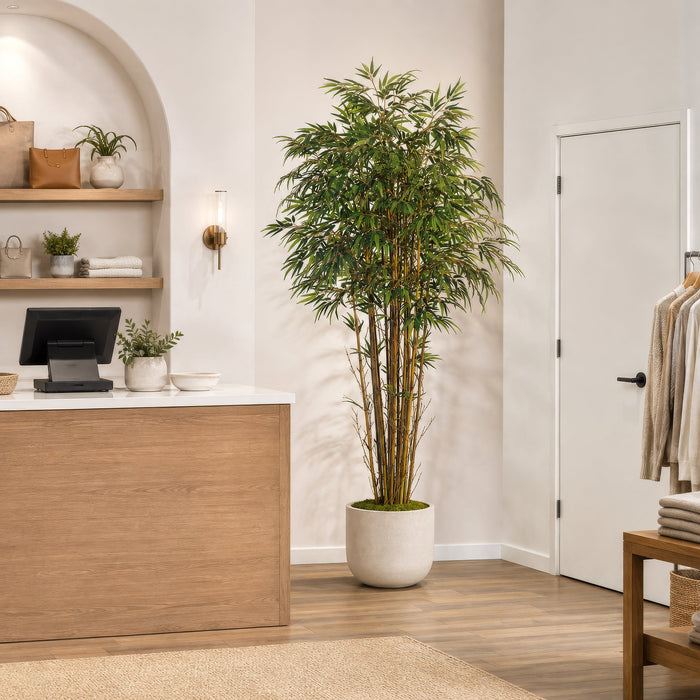 7' Natural Trunk Bamboo Silk Tree w/Pot -2,560 Leaves -Green (Pack of 2) - LPB157-GR/TT