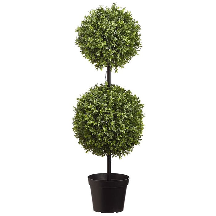 37" UV-Resistant Outdoor Artificial Double Boxwood Ball-Shaped Battery Operated LED-Lighted Topiary w/Pot -Green - LPB251-GR