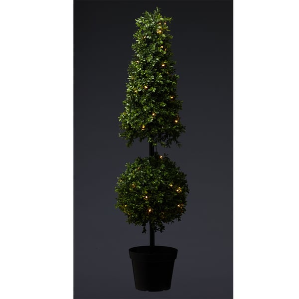 42" UV-Resistant Outdoor Artificial Boxwood Ball & Cone-Shaped Battery Operated LED-Lighted Topiary w/Pot -Green - LPB252-GR