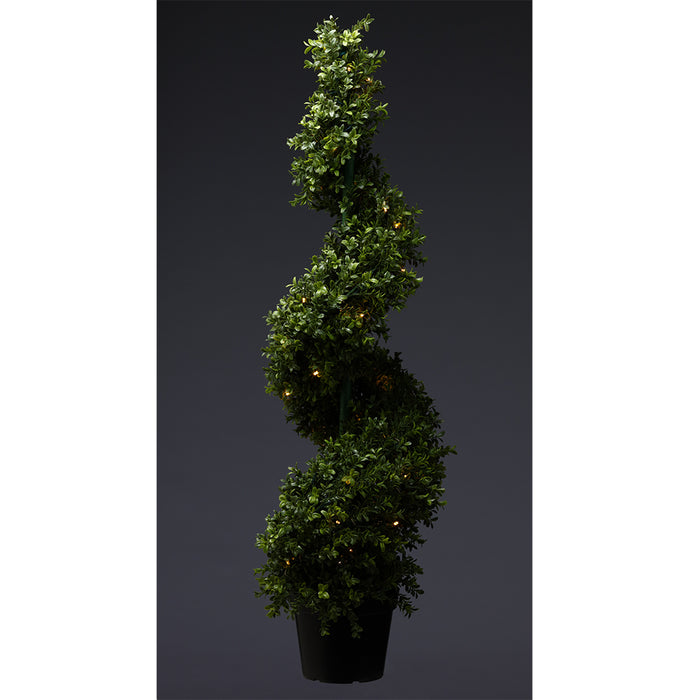 46" UV-Resistant Outdoor Artificial Boxwood Spiral Battery Operated LED-Lighted Topiary w/Pot -Green - LPB253-GR