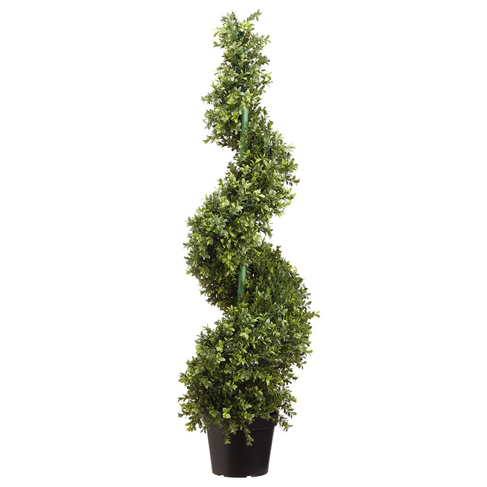 46" UV-Resistant Outdoor Artificial Boxwood Spiral Battery Operated LED-Lighted Topiary w/Pot -Green - LPB253-GR
