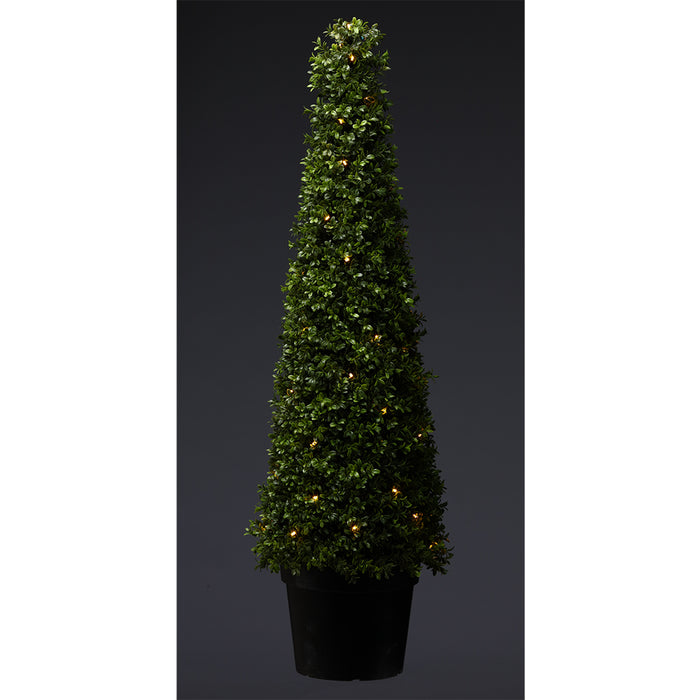 4' UV-Resistant Outdoor Artificial Boxwood Cone-Shaped Battery Operated LED-Lighted Topiary w/Pot -Green - LPB254-GR