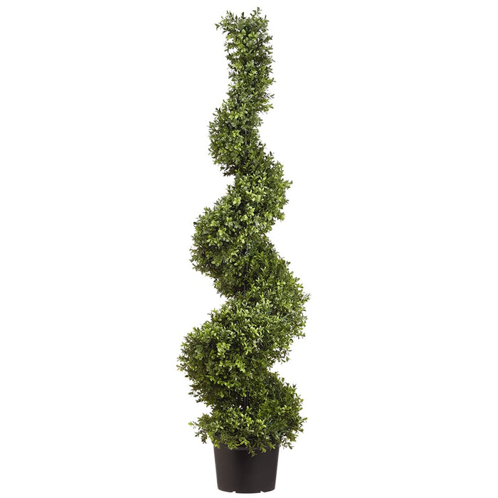 4'10" UV-Resistant Outdoor Artificial Boxwood Spiral Battery Operated LED-Lighted Topiary w/Pot -Green - LPB256-GR