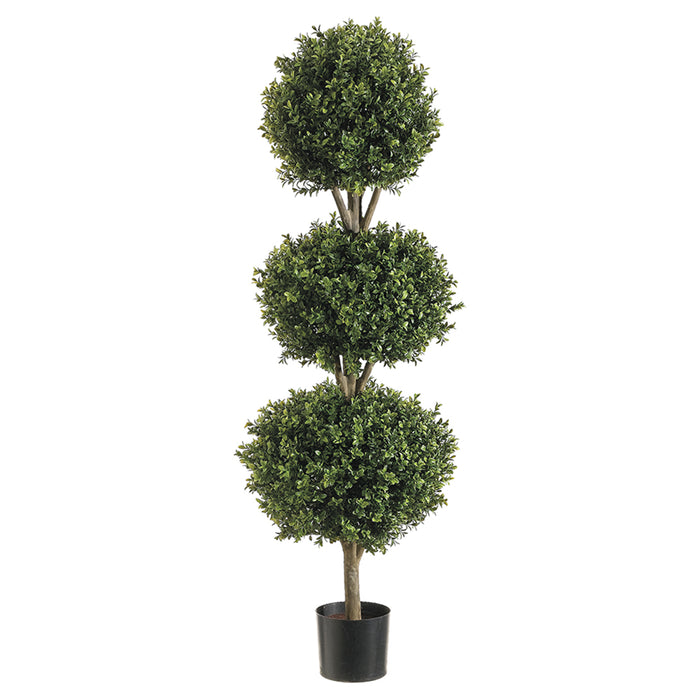 4' Boxwood Triple Ball-Shaped Artificial Topiary Tree w/Pot Indoor/Outdoor - LPB274-GR/TT