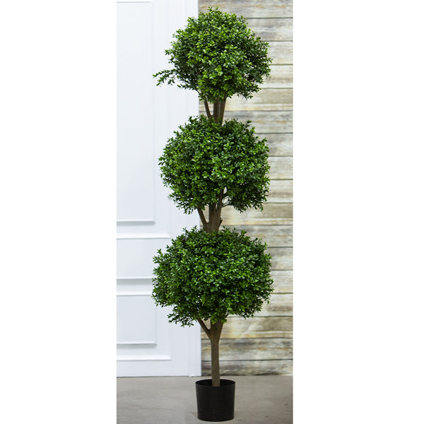 5' Boxwood Triple Ball-Shaped Artificial Topiary Tree w/Pot Indoor/Outdoor - LPB275-GR/TT