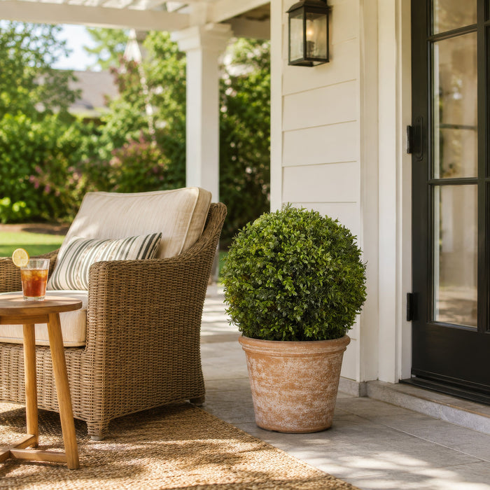 22"Hx16"W Outdoor UV-Resistant Artificial Boxwood Ball-Shaped Topiary w/Pot -Green - LPB300-GR