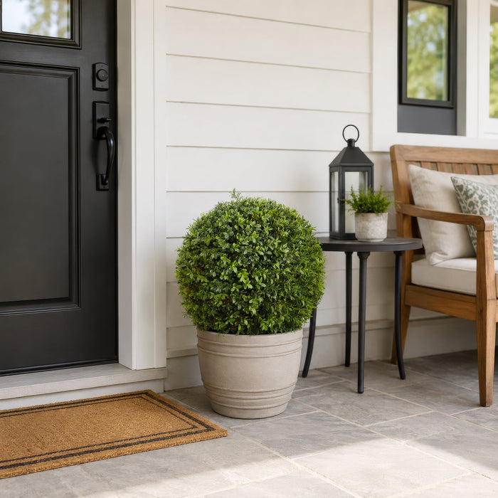 22"Hx16"W Outdoor UV-Resistant Artificial Boxwood Ball-Shaped Topiary w/Pot -Green - LPB300-GR