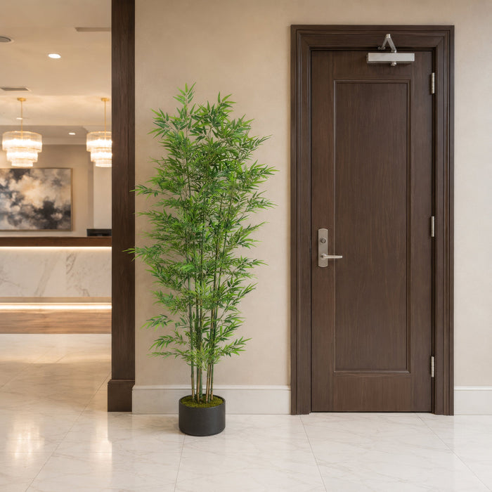 6' Bamboo Silk Tree w/Pot -1,680 Leaves -Green - LZB426-