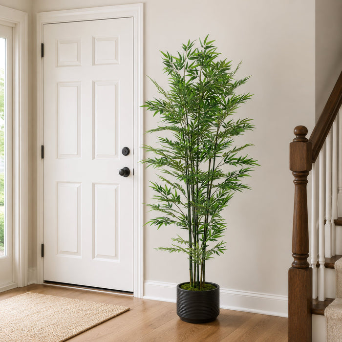 6' Bamboo Silk Tree w/Pot -1,680 Leaves -Green - LZB426-