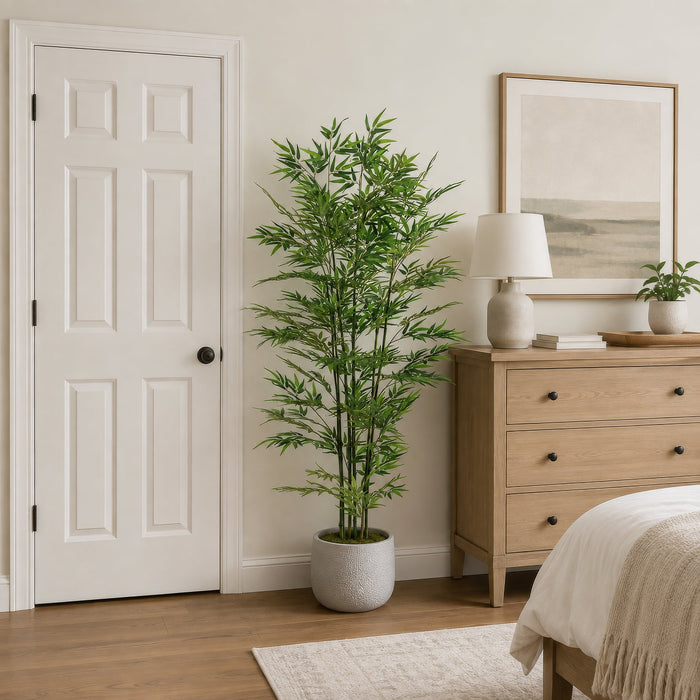 6' Bamboo Silk Tree w/Pot -1,680 Leaves -Green - LZB426-